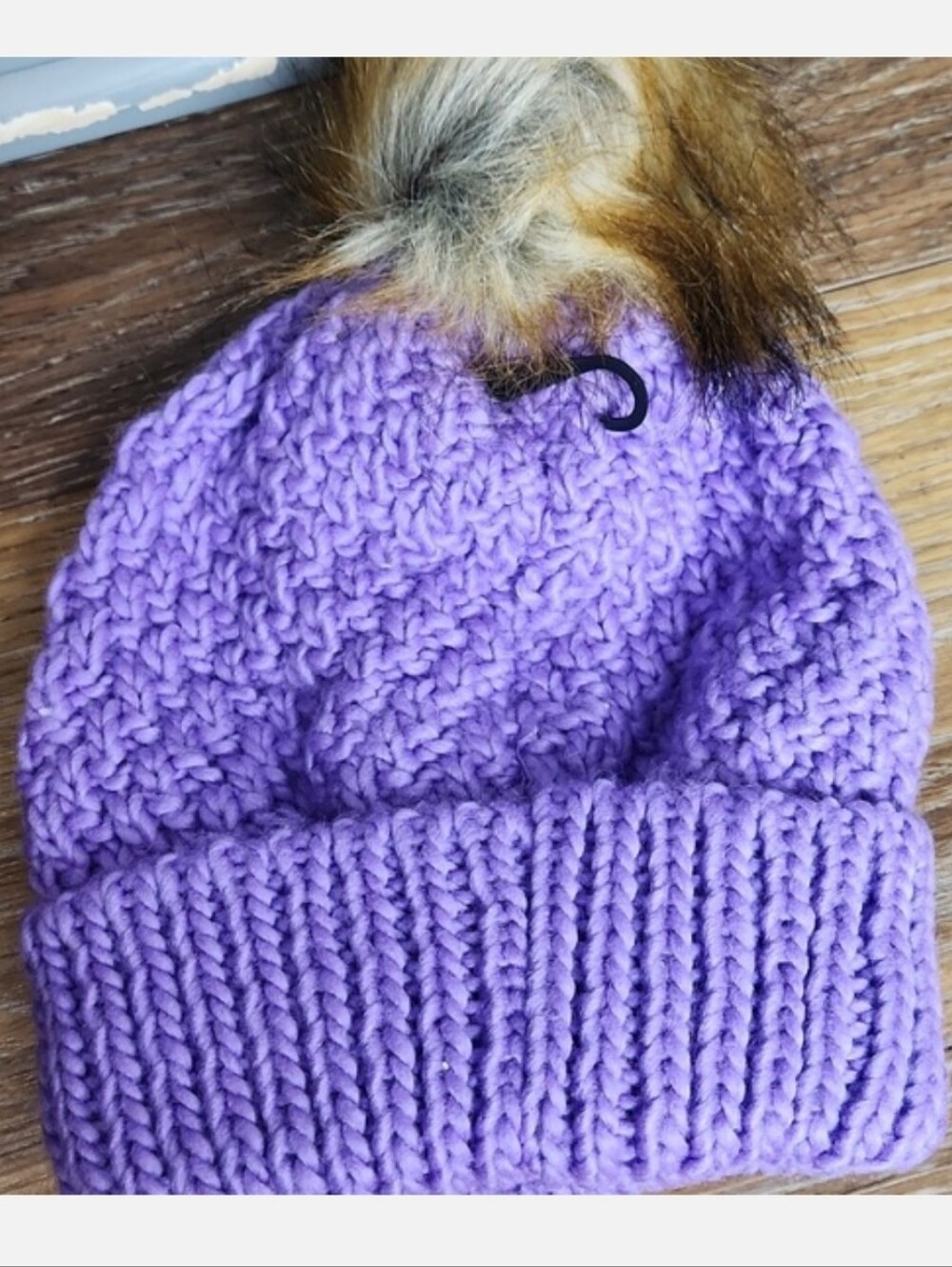NWT Eddie Bauer Cabin Faux Fur Pom Beanie Deep Lilac Purple - Picture 4 of 10